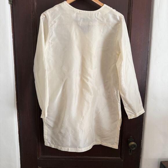 90s Vintage CHRISTINA | Cream Lightweight Silk Taffeta Tunic Top Extra Small - Picture 2 of 6